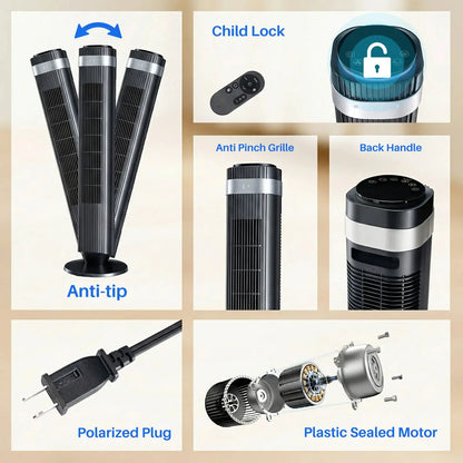 【New】Tower Fan for Bedroom, 28dB Silent Standing Fan with 12H Timer, Smart Auto Mode, 64° Oscillating Bladeless Cooling Fan for Home Office