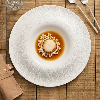 Sesame Point 12-Inch Round Well Plate – Artisanal Textured Fine Ceramic