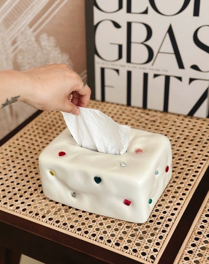Handgemachte Edelstein-Kosmetiktuchbox aus Keramik