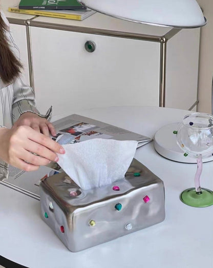 Handgemachte Edelstein-Kosmetiktuchbox aus Keramik